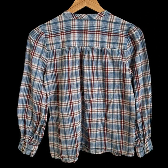 Madewell size XS Leysfield Plaid Popover Blouse Shirt Blue Linen Blend Fall - Picture 4 of 6
